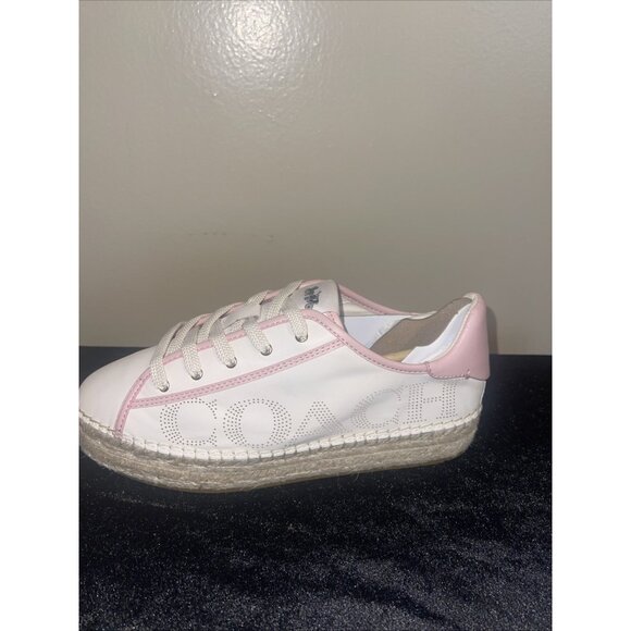 Coach Cate Leather Espadrille Sneakers Size 7 Chalk/Pink - Picture 2 of 10